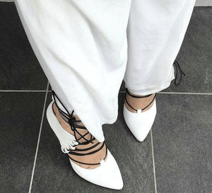 Andrea: White Lace Up Heels
